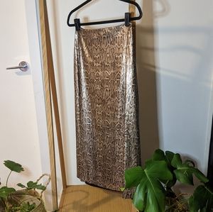 Zara Sequin Animal Print Midi Skirt S